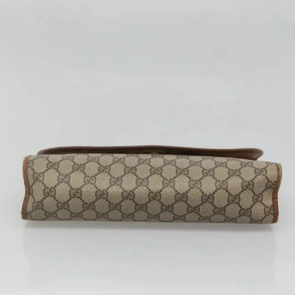 GUCCI GG Supreme Web Sherry Line Clutch Bag PVC Beige Gold 89 01 031 Auth 139970